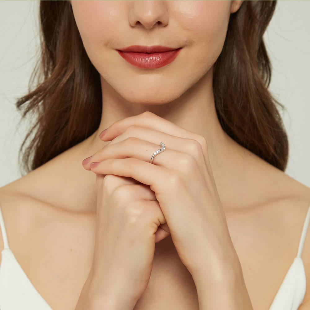 Model wearing 7-Stone Wishbone CZ Band in Sterling Silver, 6 of 9