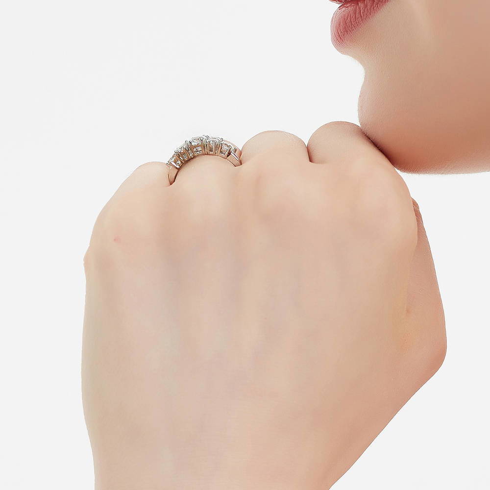 Model wearing Flower CZ Ring in Sterling Silver, 7 of 9