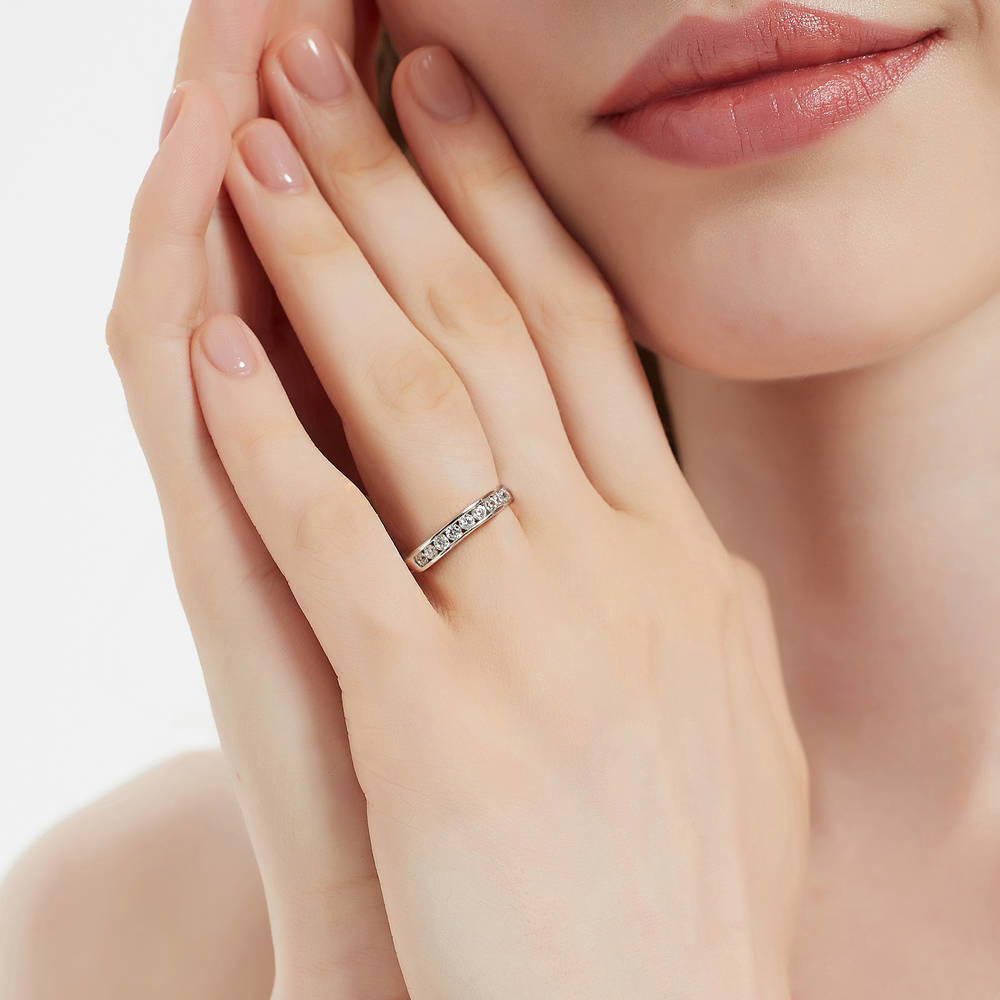 Model wearing Solitaire 2.5ct Oval CZ Ring Set in Sterling Silver, 15 of 17