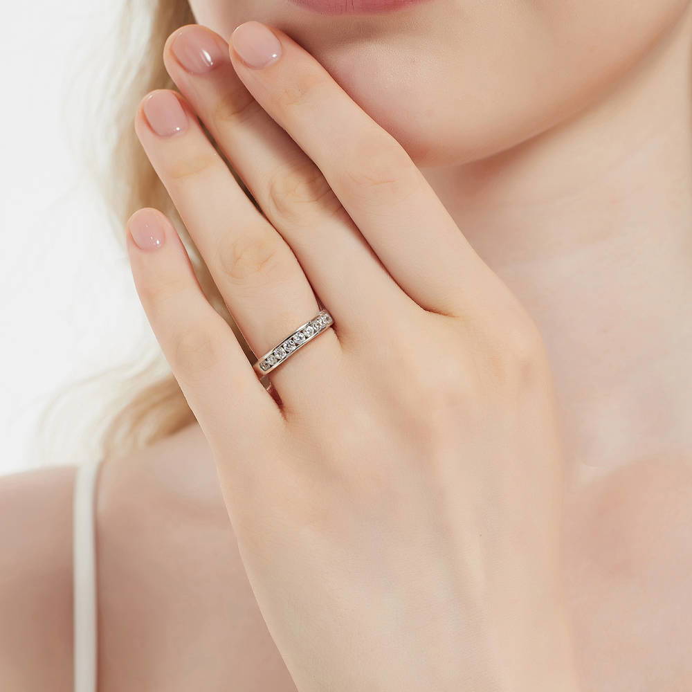 Model wearing Solitaire 2.5ct Oval CZ Ring Set in Sterling Silver, 14 of 17