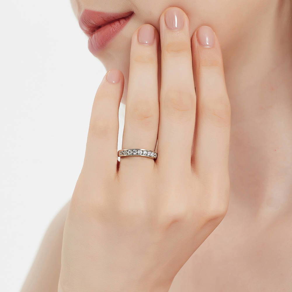 Model wearing Solitaire 2.5ct Oval CZ Ring Set in Sterling Silver, 13 of 17