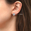 Model wearing Solitaire CZ Stud Earrings in Sterling Silver, 9mm