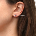 Model wearing Solitaire CZ Stud Earrings in Sterling Silver, 6mm