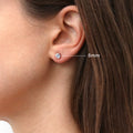 Model wearing Solitaire CZ Stud Earrings in Sterling Silver, 5mm