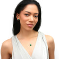 Model wearing Square CZ Necklace and Earrings in Sterling Silver, Green Color