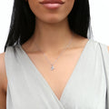 Model wearing Seashell CZ Pendant Necklace in Sterling Silver, Rhodium Plated