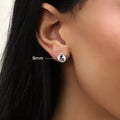 Model wearing Solitaire Bezel CZ Stud Earrings in Gold Flashed Sterling Silver, 8mm