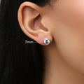 Model wearing Solitaire Bezel CZ Stud Earrings in Gold Flashed Sterling Silver, 7mm