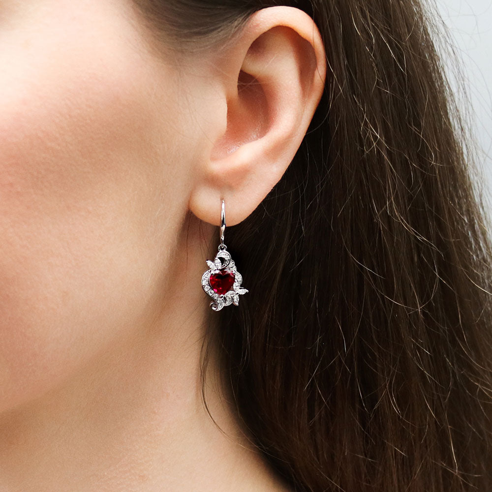 Love Prophet's Heart Ruby Red Cz 925 Sterling Silver hotsell Dangle Statement Earrings