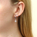 Model wearing Solitaire CZ Stud Earrings in Sterling Silver, 4mm