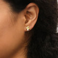 Model wearing Leaf Imitation Pearl Set in Sterling Silver, Yellow Gold Flashed