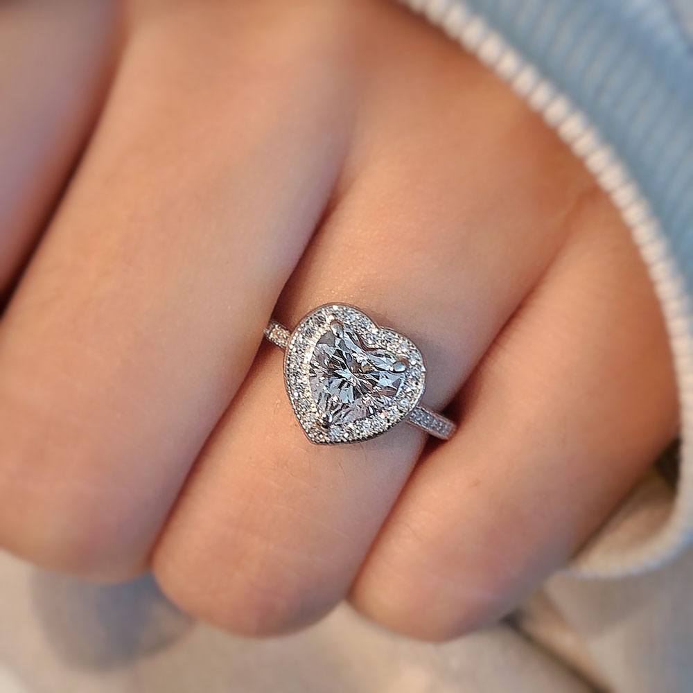 3.87 Ct Heart Shaped Halo Cz Diamond Engagement outlets Ring 925 Sterling Silver - Proposal Ring - Promise Ring - Love Ring - Wedding Ring