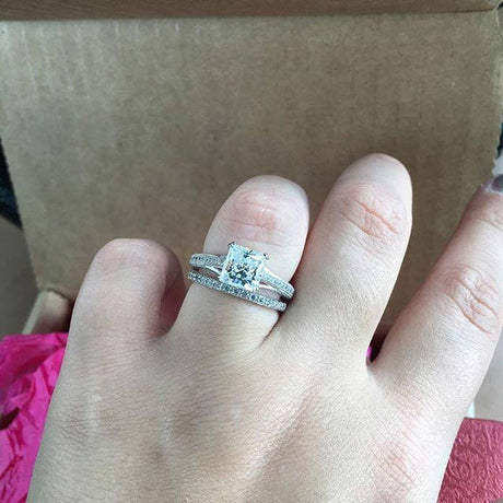 Model Wearing Art Deco Ring, Half Eternity Ring