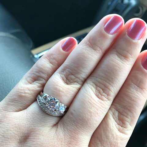 Image Contain: Model Wearing 3-Stone Ring, Curved Half Eternity Ring