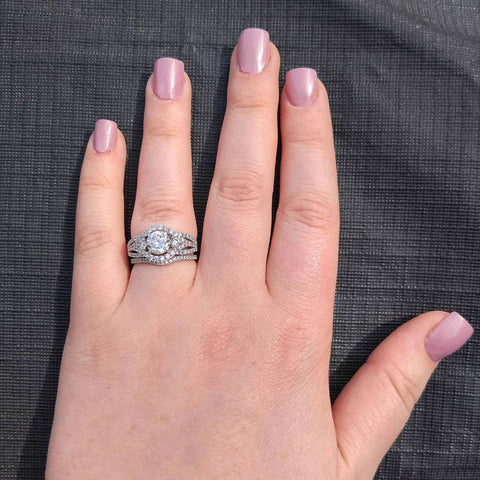 Image Contain: Model Wearing 3-Stone Ring, Wishbone Curved Half Eternity Ring