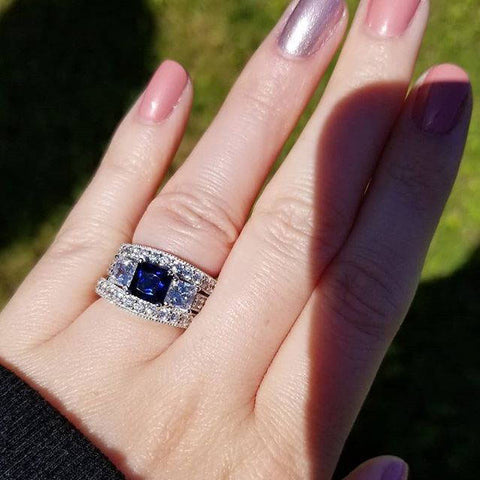 Image Contain: Model Wearing 3-Stone Ring, Curved Half Eternity Ring