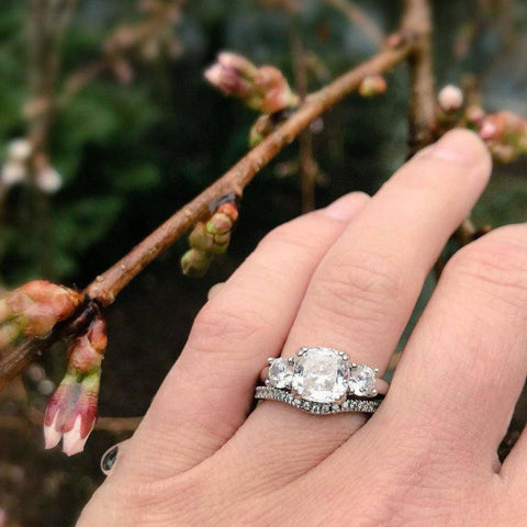 Image Contain: Model Wearing 3-Stone Ring, Wishbone Curved Half Eternity Ring