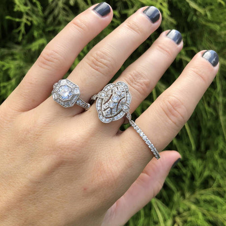 Model Wearing Art Deco Ring, Eternity Ring, Ring
