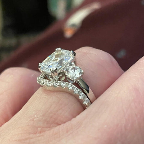 Image Contain: Model Wearing 3-Stone Ring, Wishbone Curved Half Eternity Ring