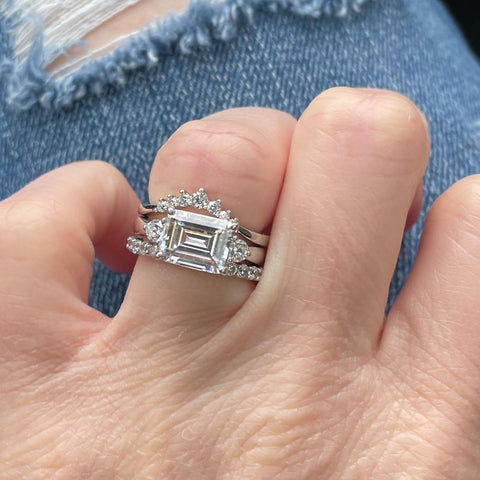 Image Contain: Model Wearing 3-Stone Ring, Eternity Ring, Wishbone Curved Band