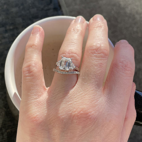 Image Contain: Model Wearing 3-Stone Ring, Woven Curved Half Eternity Ring