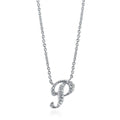 Initial Letter CZ Necklace in Sterling Silver, P