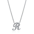 Initial Letter CZ Necklace in Sterling Silver, R