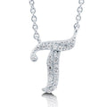 Initial Letter CZ Necklace in Sterling Silver, T