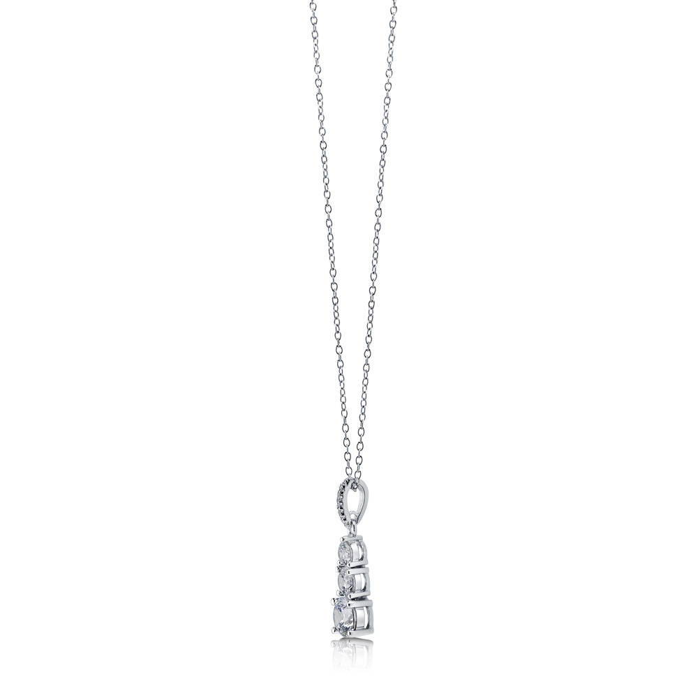 Angle view of 3-Stone Graduated Round CZ Pendant Necklace in Sterling Silver, 5 of 7