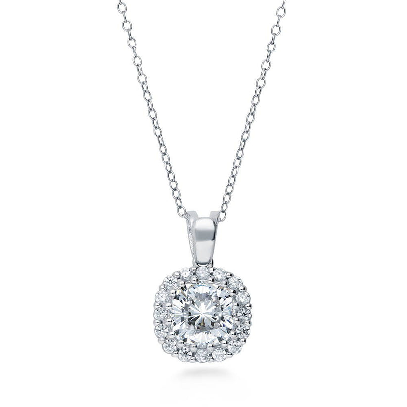 Sterling Silver Halo Cushion CZ Anniversary Pendant Necklace #N1156-01 ...