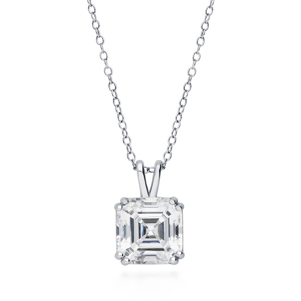 Sterling Silver Solitaire 6ct Asscher CZ Anniversary Necklace, 2