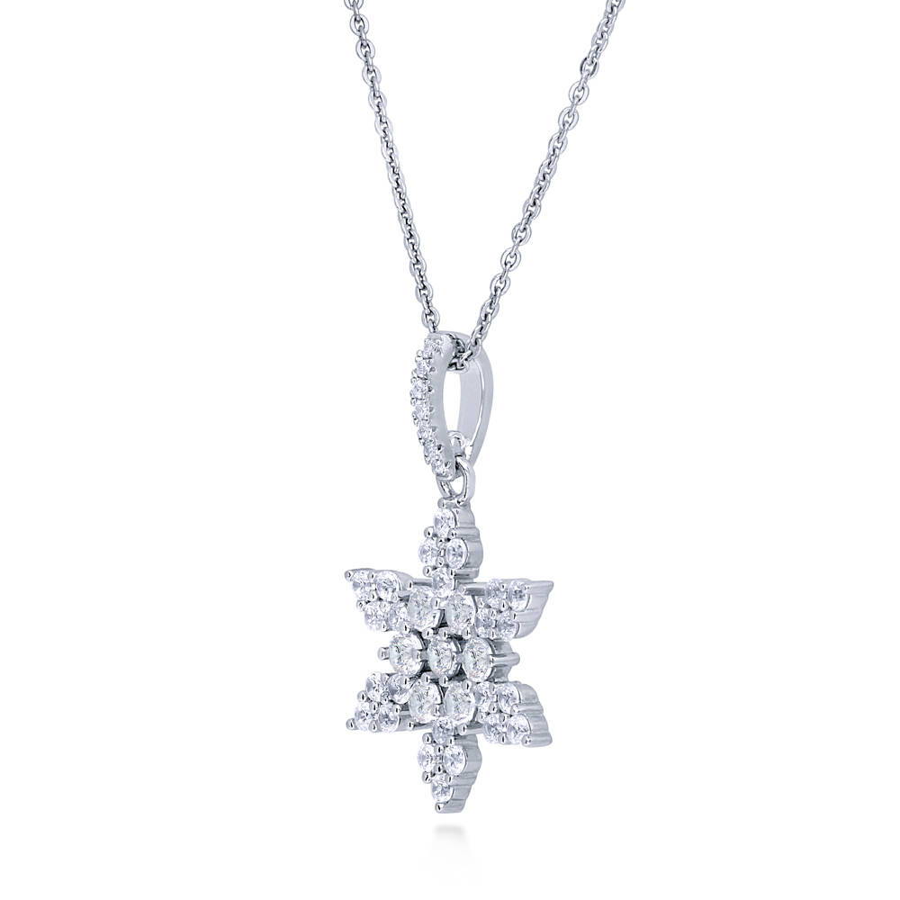 Snowflake CZ Pendant Necklace in Sterling Silver