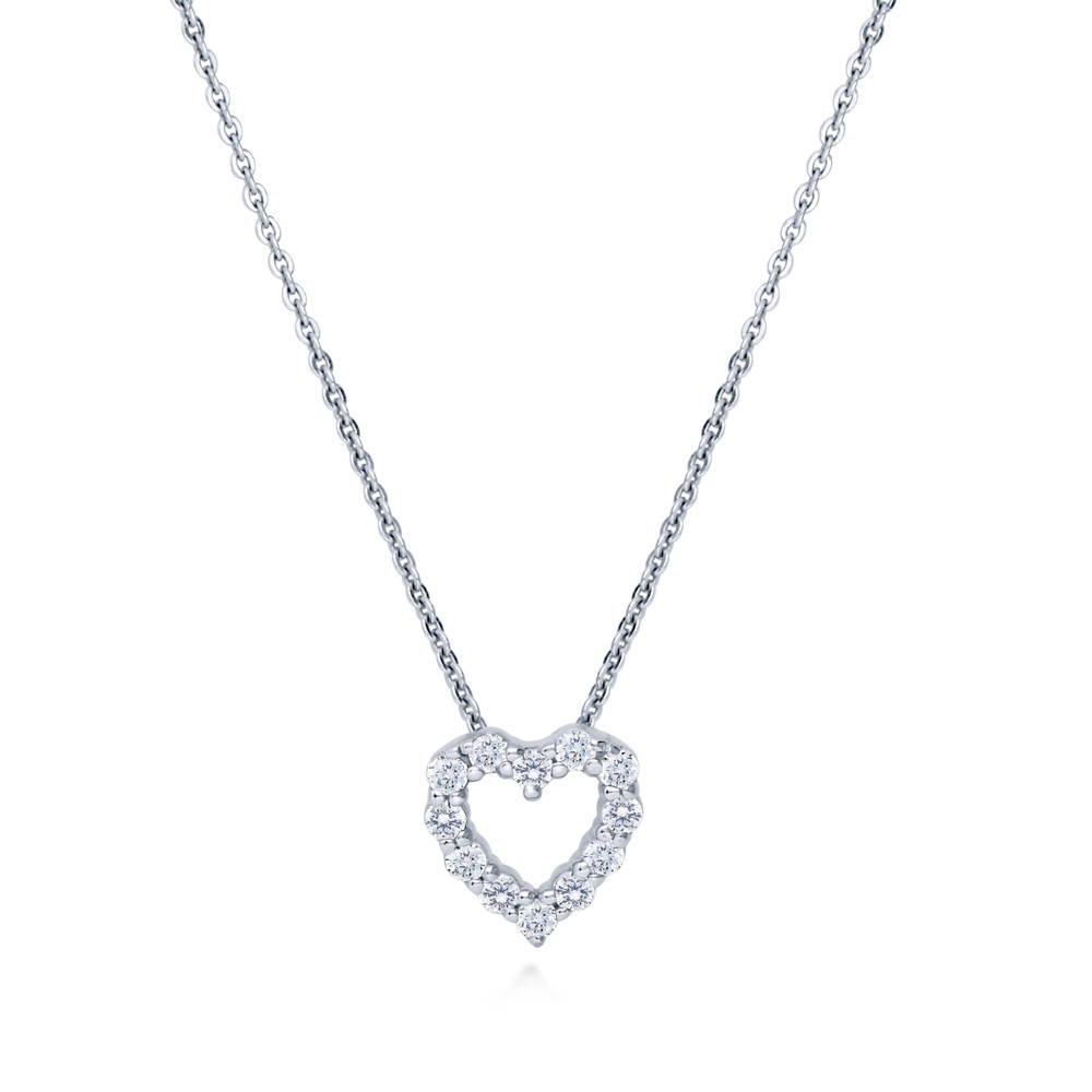 Sterling Silver Open Heart CZ Fashion Necklace and Earrings Set