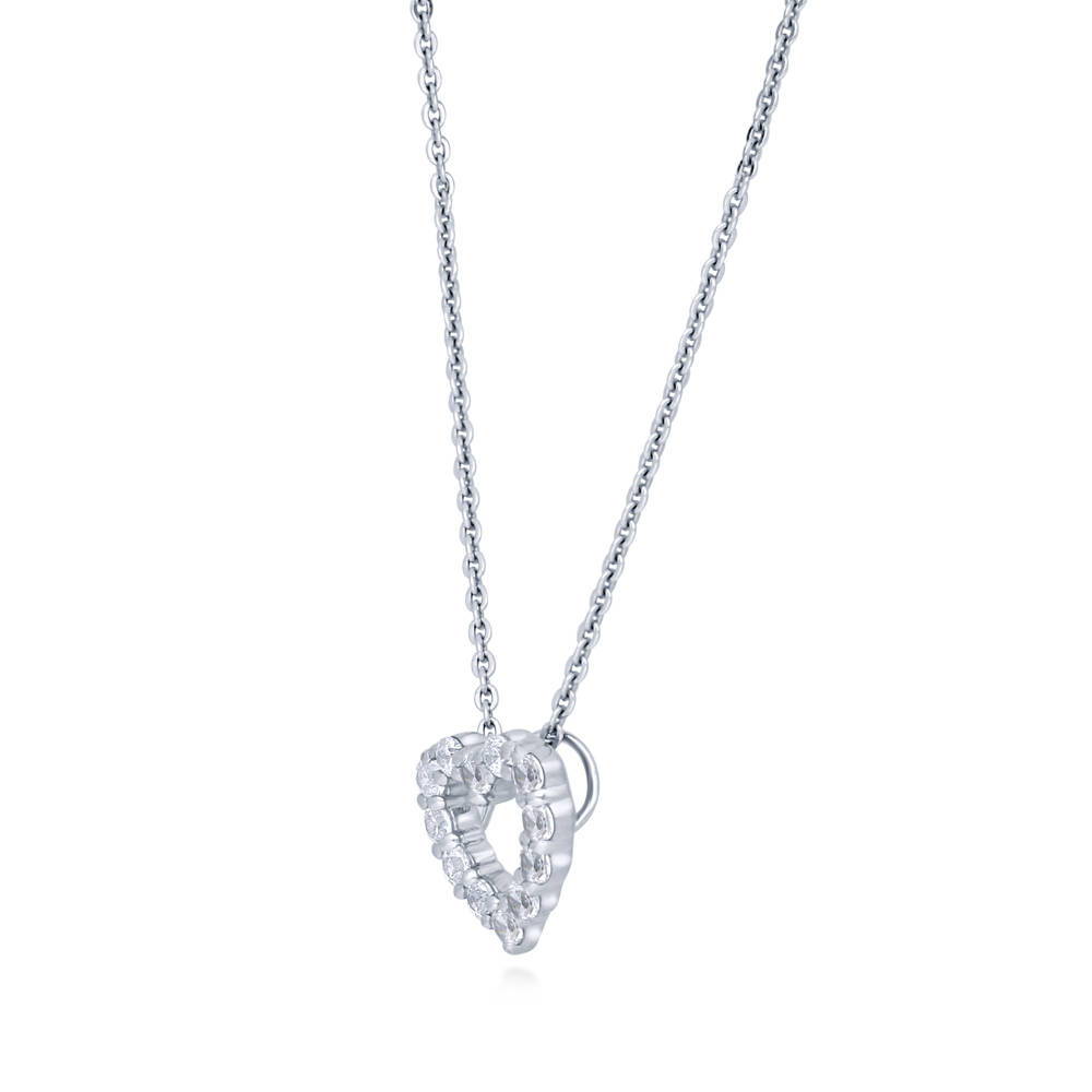 Sterling Silver Open Heart CZ Anniversary Pendant Necklace #N1220