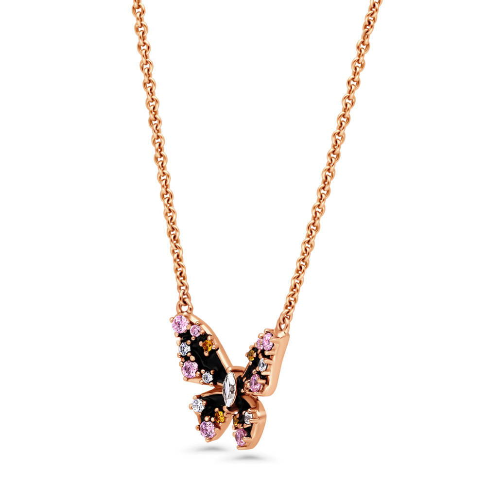 Rose Gold Flashed Sterling Silver Butterfly Enamel CZ Fashion