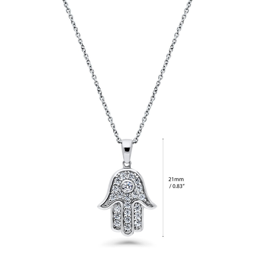 Sterling Silver Hamsa Hand CZ Fashion Pendant Necklace #N1344-01