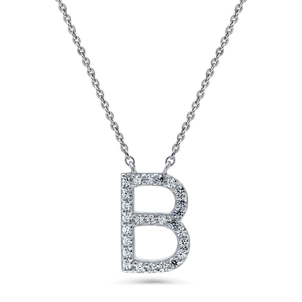 Sterling Silver Initial Letter CZ Pendant Necklace #N1379 – BERRICLE