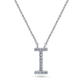 Initial Letter CZ Necklace in Sterling Silver, I