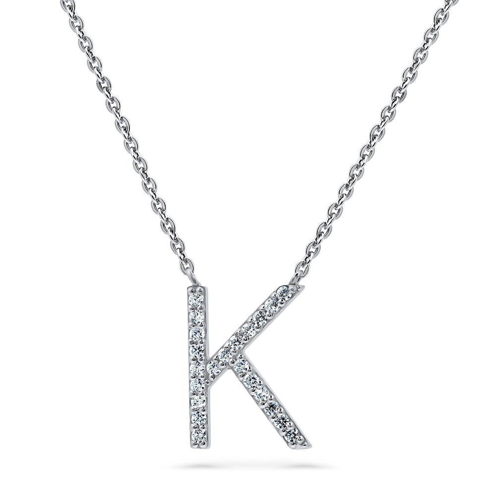 Sterling Silver Initial Letter CZ Pendant Necklace #N1379 – BERRICLE