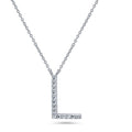 Initial Letter CZ Necklace in Sterling Silver, L