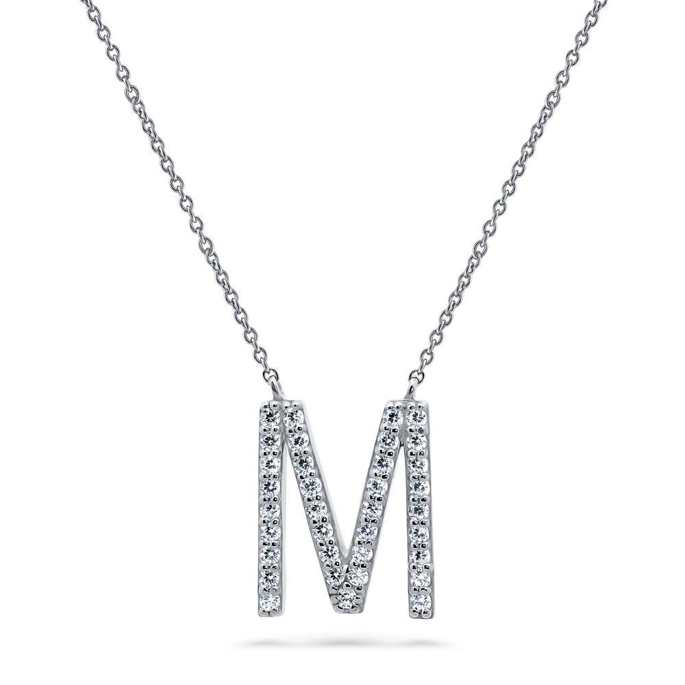 Sterling Silver Initial Letter CZ Pendant Necklace #N1379 – BERRICLE