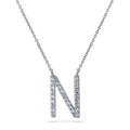 Initial Letter CZ Necklace in Sterling Silver, N