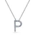 Initial Letter CZ Necklace in Sterling Silver, P