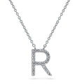 Initial Letter CZ Necklace in Sterling Silver, R