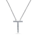 Initial Letter CZ Necklace in Sterling Silver, T