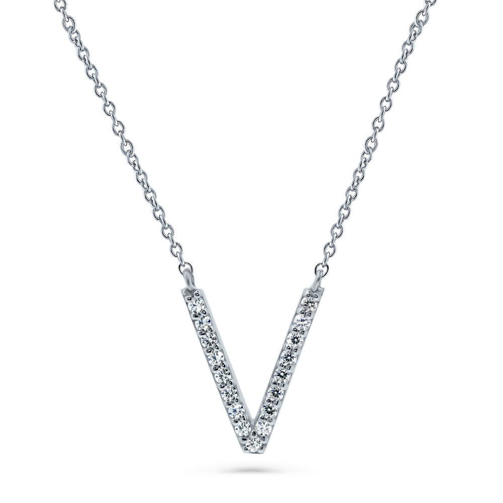 Initial Letter CZ Pendant Necklace in Sterling Silver