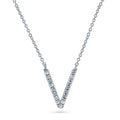 Initial Letter CZ Necklace in Sterling Silver, V