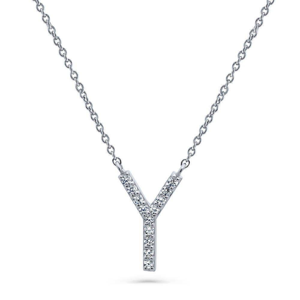 Sterling Silver Initial Letter CZ Pendant Necklace #N1379 – BERRICLE