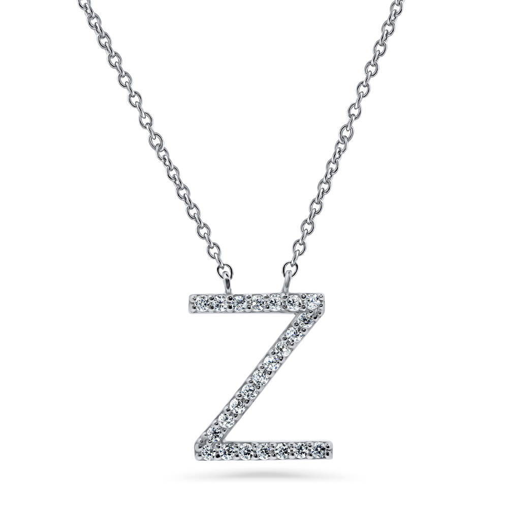 Sterling Silver Initial Letter CZ Pendant Necklace #N1379 – BERRICLE