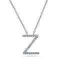 Initial Letter CZ Necklace in Sterling Silver, Z